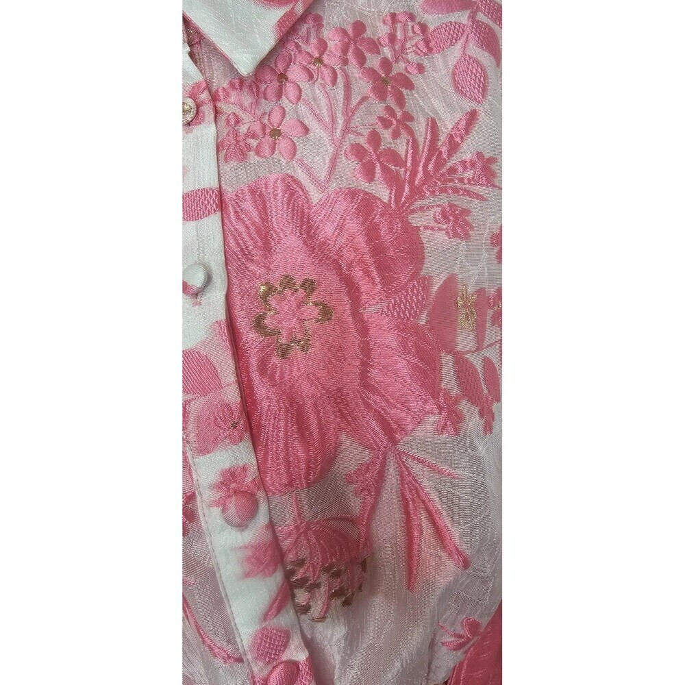 Gingham & Heels Glazer Pink Brocade Embroidered Floral Mini Belt Dress Size 16 - Picture 14 of 16